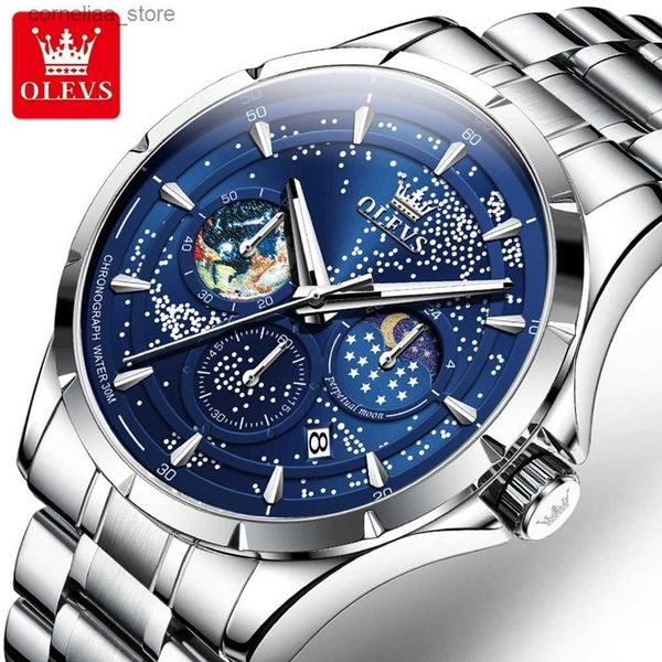 Andere Uhren OLEVS 5538 Herren Top Fashion Luxus Quarz Mondphase Sternenhimmel Datum Multifunktionale wasserdichte leuchtende Herrenuhr Y240316