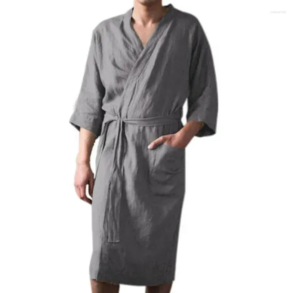 Herren-Nachtwäsche, drei Pyjamas, langer Bademantel, modisch, mit viertelgroßen Roben, 2024, große Schärpenärmel, muslimische Taschenrobe, 3XL