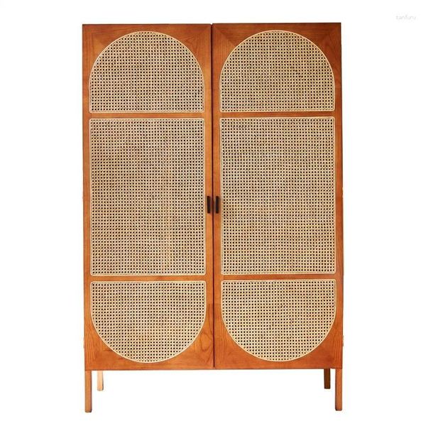 Placas decorativas de madeira maciça rattan balanço guarda-roupa armário de armazenamento pendurado quarto porta dupla