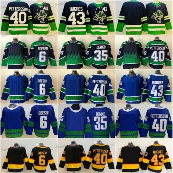 Homem Hóquei no Gelo 53 Bo Horvat Jersey 6 Brock Boeser 40 Elias Pettersson 43 Quinn Hughes Reverse Retro 2.0 Equipe Azul Branco Alternativo Homens Negros Costurados Bom