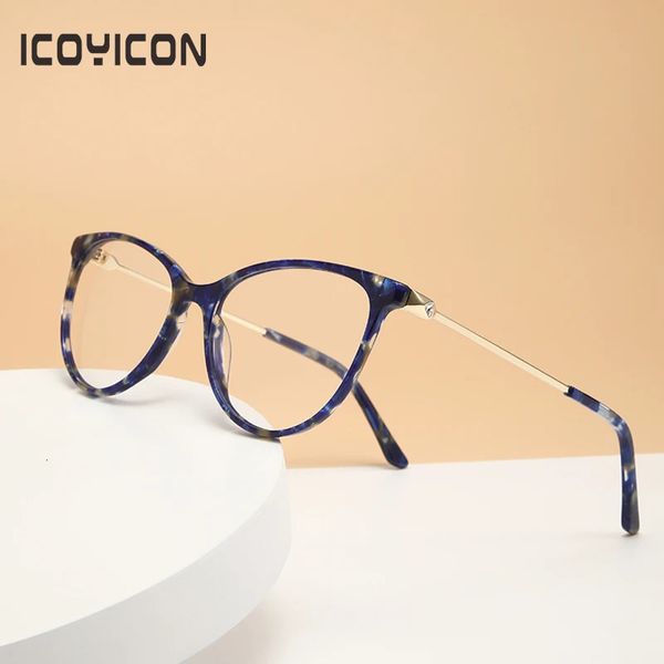Óculos de acetato armação de metal perna feminina oval tendência prescrição óculos ultraleve colorido floral óculos va6001 240313