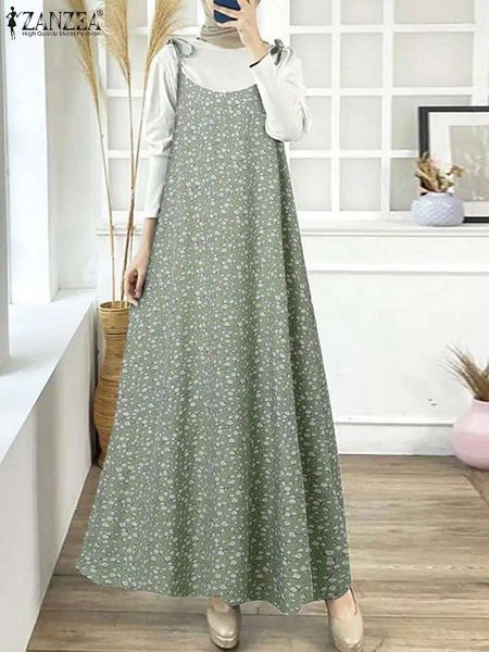 Ethnische Kleidung Frauen Sommer Spaghetti Strap Urlaub Party Sommerkleid Muslimischen Dubai Türkei Abaya Vestido ZANZEA Vintage Floral Gedruckt Maxi