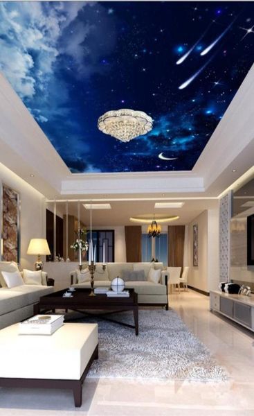 Arte della parete Pittura Soggiorno Camera da letto Soffitto Sfondo Carta da parati 3D Bellissimo cielo notturno meteora soffitto murale8471076