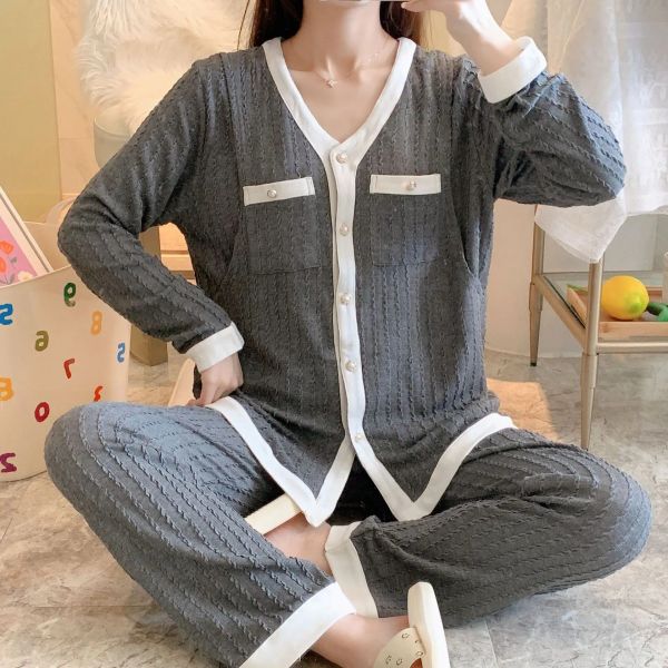 Sleepwear Cotton Maternity Nursing Sleepwear Pamas Conjunto 2pcs Ambulando Pamas Roupas para Mulheres Grelas Gravidez Nightgown