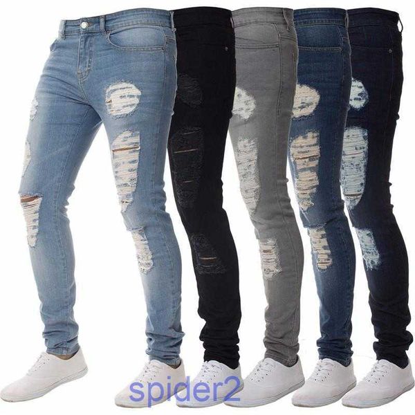 Zerrissene Herrenjeans für Männer, lässig, Schwarz, Hellblau, Skinny Slim Fit, Jeanshose, Biker, Hip Hop, mit sexy Holel