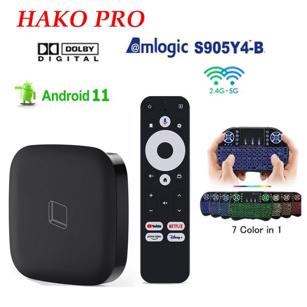 HAKO Pro Smart TV Box Android 11 Certificazione Gogle Amlogic S905Y4 Dual Wifi BT5 4K TV Box Lettore multimediale Set Top Box Con mini tastiera opzionale D0by