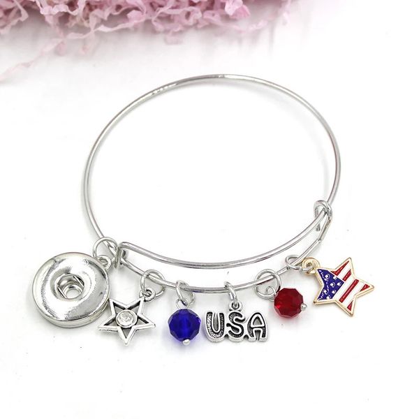 10 pçs snap jóias estilo patriótico estrela de cristal eua bandeira pulseira pulseiras fio pulseiras feminino presentesPulsera 240312