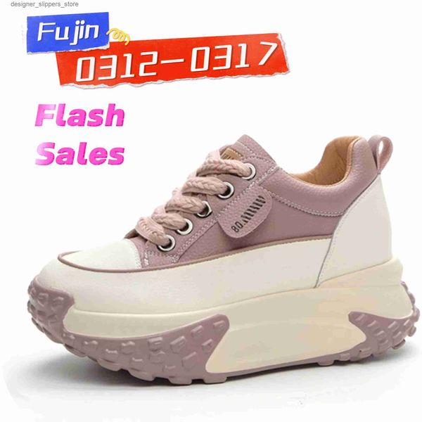 Abendschuhe Fujin 7 cm keilförmige Lederplattform, modische Damen-Frühlingspassform für den Herbst, kurze und mollige Sportschuhe sind atmungsaktiv und bequem Q240316