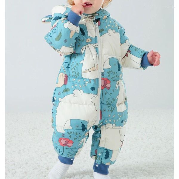 Casaco para baixo inverno bebê nascido macacão parka 0-18m infantil menino snowsuit criança macacão roupa com capuz grosso quente macacão de uma peça