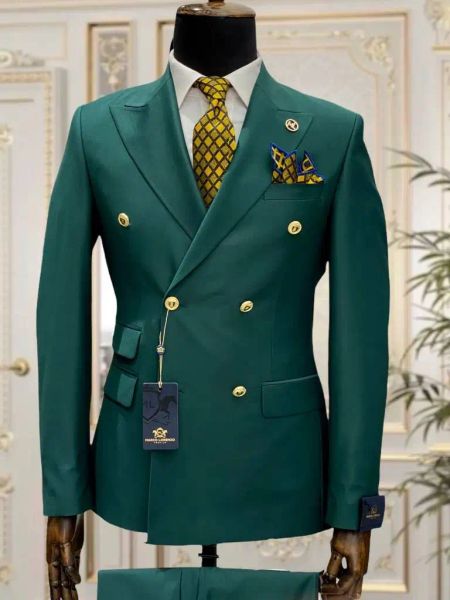 Костюма Smart Men Suits Suits с двойной грудью Slim Fit Part Prom 2 штуки лучшие мужчина свадебные смокинги для жениха бизнес -блейзер -брюки костюм Homme