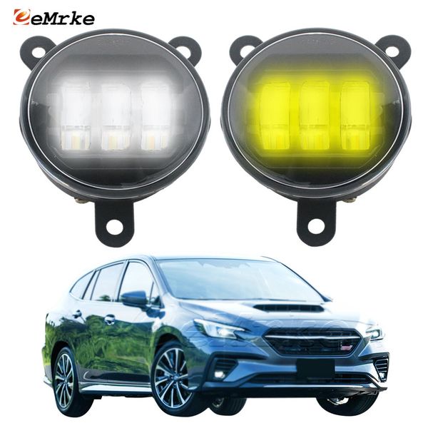 EEMRKE Luzes LED brancas + amarelas para Subaru Levorg 4BA-VN5 2021 2022 2023 Conjunto de lâmpada de neblina para carro PTF Luz de condução de neblina Luz de condução DRL com lente (40 W / par)