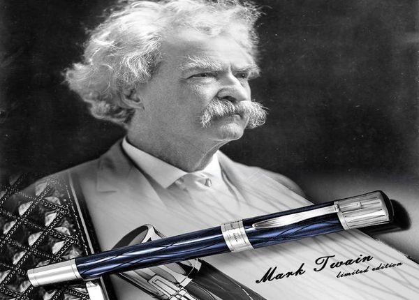 LGP Penna di lusso Illustre scrittore Mark Twain Penne a sfera roller Ice Crack Nero Blu Vino Rosso Resina incisa con seriale N5858353