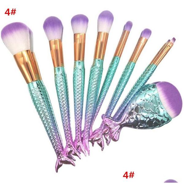 Pennelli per trucco 8 pezzi Set di pennelli per trucco Set di fondotinta in polvere a forma di sirena Ombretto Ber Contour Brush Kit Strumento Consegna a goccia Salute Beau Dhqsy