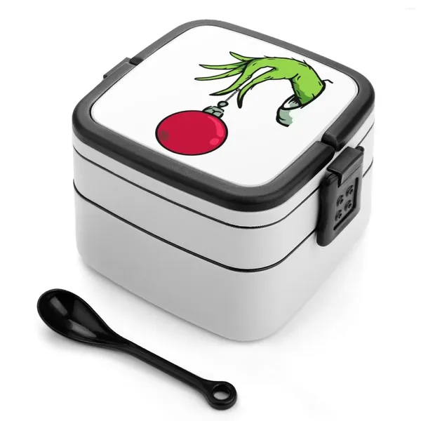 Louça de Natal Dupla Camada Bento Box Salada Portátil Piquenique Feriado Engraçado Agenda Xmas Santa Merry