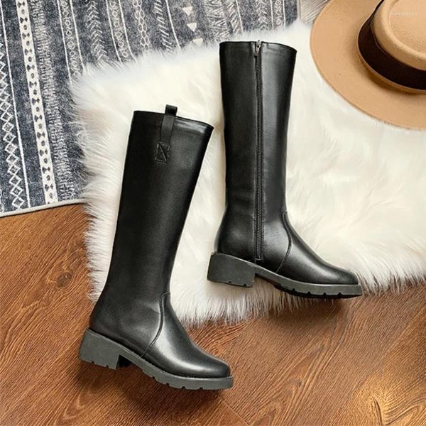 Stivali in pelle alti da donna moto autunno inverno moda tubo lungo cerniera laterale stivaletti moderni scarpe firmate da donna