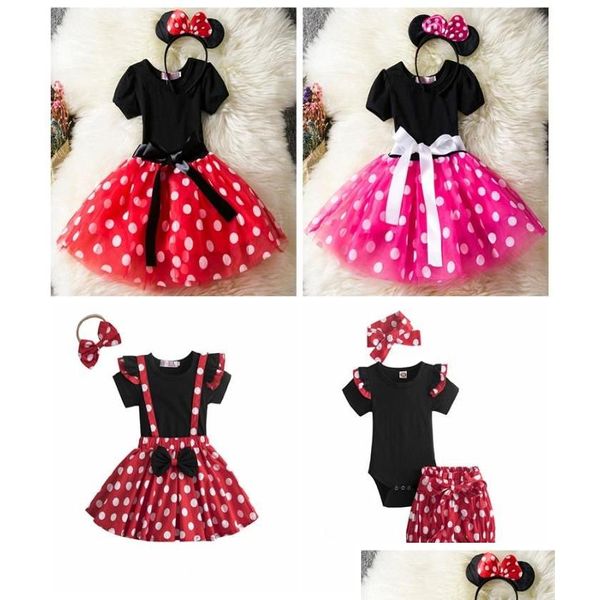 Vestidos da menina bebê menina polka dot impresso vestido de princesa com bandana crianças039s ano039s dia desempenho roupas crianças245925 dh9kz