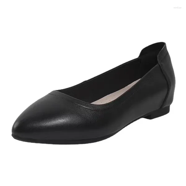 Sapatos casuais 2024 primavera/verão feminino preto luz corte único apontado carreira trabalho simples couro confortável