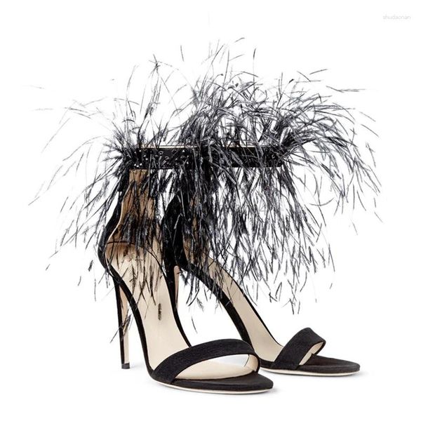 Sandálias Doce Senhoras Tropicana Tassel Bola Pom Salto Fino Preto Fringe Open Toe Back Zip