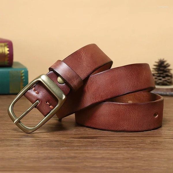 Gürtel Männer Echtes Leder Gürtel Luxus Designer Kupfer Schnalle Strap Männlich Jeans Für Mann Cowboy Hohe Qualität 3,3 cm mode