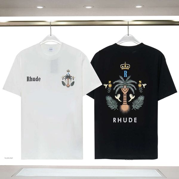 23SS Designer T-shirt Sommer Europa RHUDE Polos Amerikanische Sterne Mode Herren T-shirts Stern Satin Baumwolle Casual T-Shirt Frauen Männer T-shirts Schwarz Weiß M-3Xl 610