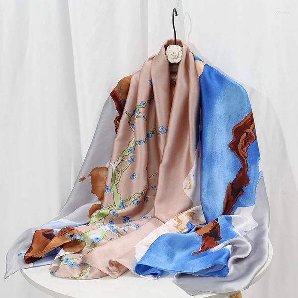 Schals Damen Stin Tippet Frühling Sommer Lange Seidenschal Schal Painted Lady Foulard Femme Gedruckt