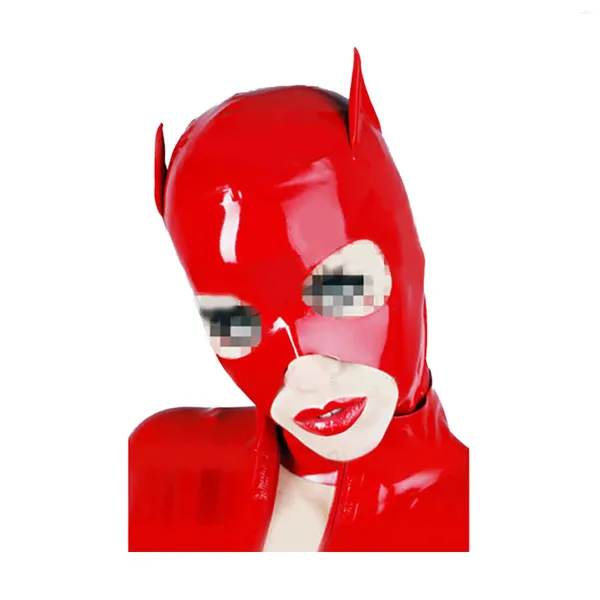 BHs Sets MONNIK Rote Latexmaske Unisex Kapuze mit Fledermausdesign für Party Catsuit Cosplay Wear