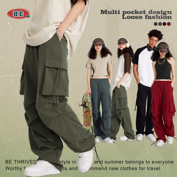 Be roupas masculinas verão perna larga solta bolso carga calças marca de moda americana hiptop jazz masculino
