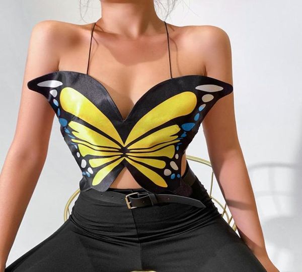 Kadınlar039S Tanklar Camis Butterfly Boyun Kravat Seksi Yular Yular Kemer Göbek Bant Sargısı Göğüs Geri Geri Girsiz Kız2755313