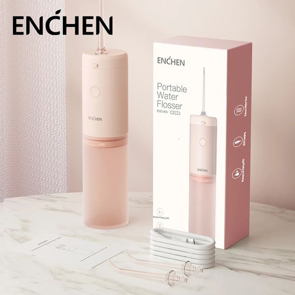 ENCHEN Mint3 Pink Elektrische Wasserflosser Munddusche Typ-C Tragbarer Zahnzahnreiniger mit 3 Modi IPX7 Wasserdicht 240307