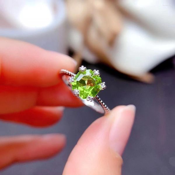 Cluster-Ringe Peridot 925 Ring Natürliches echtes Sterlingsilber Hochwertiger Schmuck Damen Jubiläumsgeschenk Grüne Steine