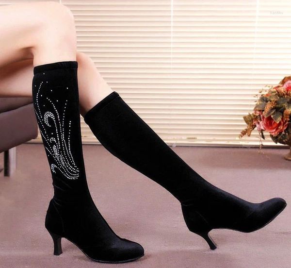 Sapatos de dança botas de diamante genuíno preto mulher comunicação quadrado marinheiros latinos tubo apenas dança sapato mulher