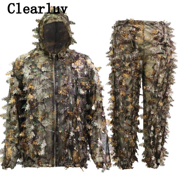 Tanques de caça de roupas para homens mulheres novas mapas 3d biônicas frondosas poncho jungle ghillie ternos yowie sniper birdwatch airsoft camuflagem