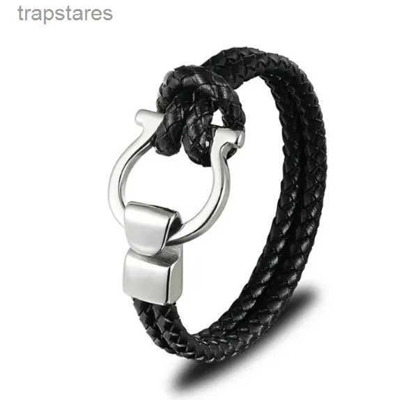 Männer Schmuck Punk Schwarz Geflochtenes Echtes Leder Armband Edelstahl Anker Schnalle Mode Armreifen Geschenk 2J42