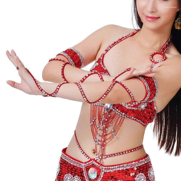 Abbigliamento da palco Accessori per costumi di danza del ventre Bracciale con paillettes Maniche a serpente Fascia a catena a mano con cinturino avvolgente elasticizzato