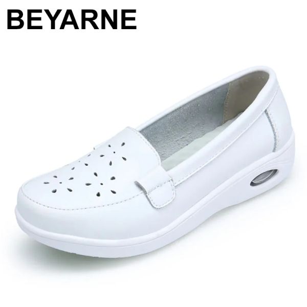 Cubra Beyarne Four Seasons Woman Pure Black and White Soft Plataforma Completa enfermeira Air Cushion Shoes Mulheres genuínas