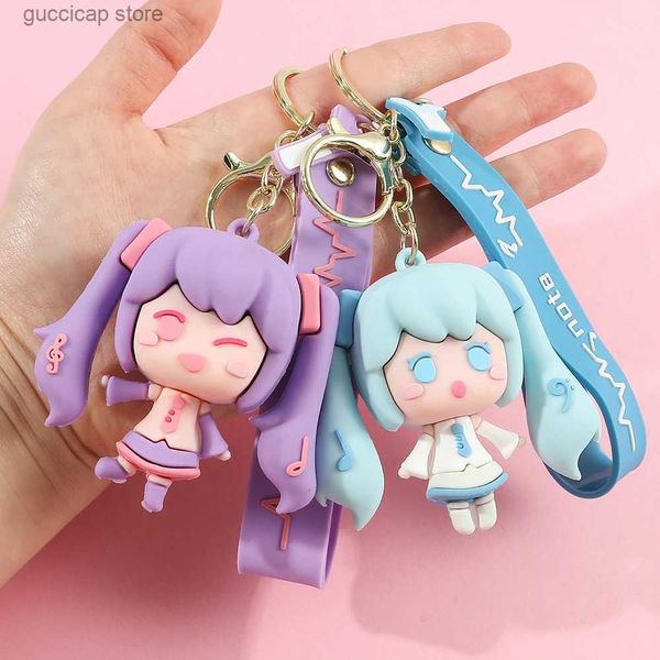 Anahtarlıklar Landards Hatsune Miku Anahtarlık Anime Şekil 6cm PVC Anahtar Zincir Süsleri Hediyeler Kolye Koullen Sevimli Bebek Araba Çantası Keyasyon Doğum Günü Hediyesi Y240316