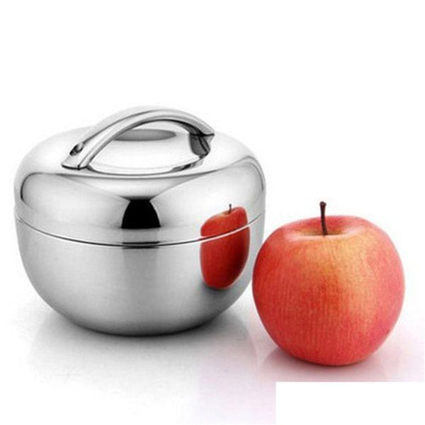 Lunchboxen Taschen Doppelwandige Edelstahl-Apfelbox Picknick mit Griff Thermos Lebensmittelbehälter 800 ml 1 l 1,3 l Geschirr Geschirr Dhhxr