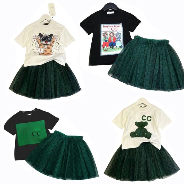 Lüks Çocuk Tasarımcısı Setler Bebek Kız Prenses Elbise İki Parça Set Çocuk Giysileri 2 PCS Moda Kızlar Sevimli Gazlı Kısa Etek