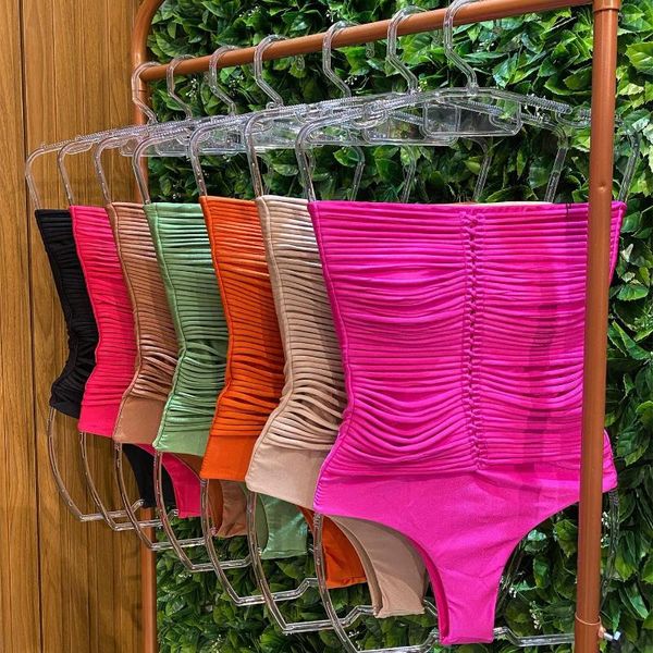 Roupa de banho feminina sexy push up maiô retro chique brasileiro biquini malha maiô sólido rosa verão praia outfits