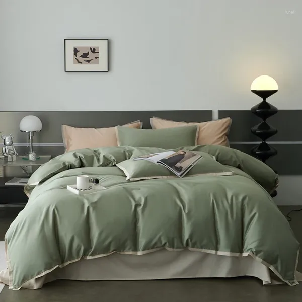 Conjuntos de cama 2024 algodão de fibra longa de quatro peças roupa de cama est cor simples simples estilo nórdico moda verde cáqui