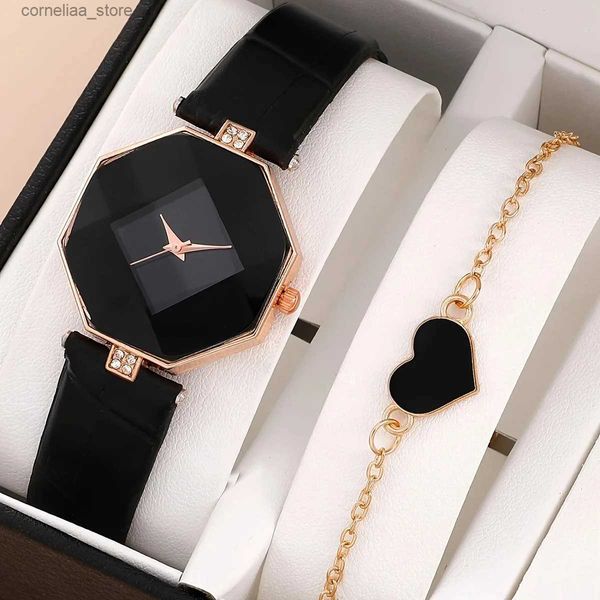 Outros relógios senhoras polígono ponteiro casual analógico quartzo pulso 1 pc amor coração pulseira sofisticada e elegante conjunto feminino y240316