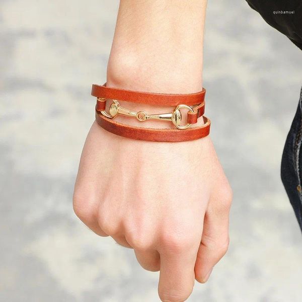 Charm-Armbänder Nimei Ornament Drei-Ring-Wicklung Damen-Legierungsarmband Echtes Leder Fabrikgroßhandel