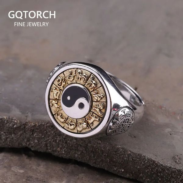 S925 prata esterlina yinyang spinner anéis para homens anel tailandês bagua gravado rotatable feishui sorte jóias 240305