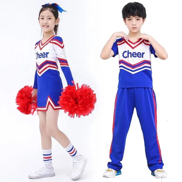 5 Teile/satz Kinder Wettbewerb Cheerleader Mädchen junge Schule Team Uniformen Kinder Leistung Kostüm Klasse Anzug Kind Mädchen Schule Sui 240305