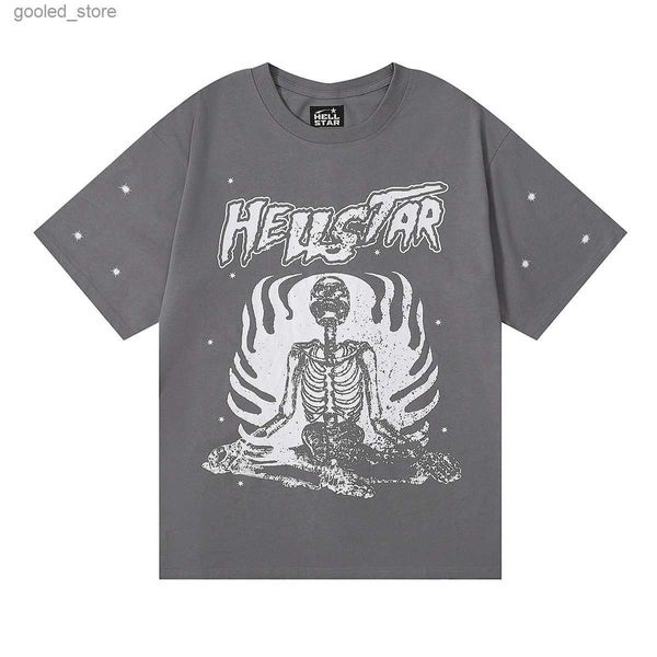 Herren T-Shirts Sommer Neue Hellstar Herren Damen T-Shirts Y2K Party Punk Stil Top Qualität Druckmuster Übergroß Q240316