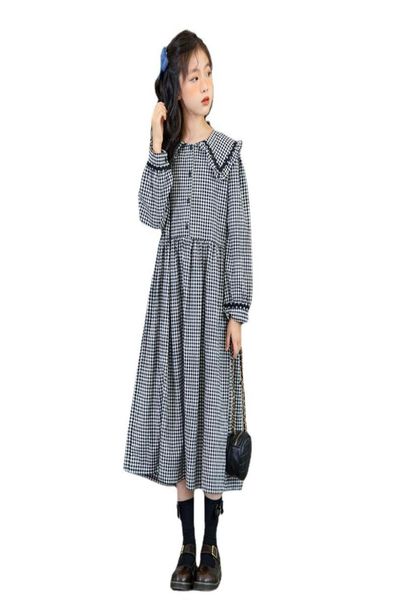 Girl039s Kleider 6 bis 16 Jahre Retro Mädchen Baumwolle Plaid Midi Kleid Teen Herbst Schule Kinder Kinder Kleidung 2021 Knöpfe65133054838