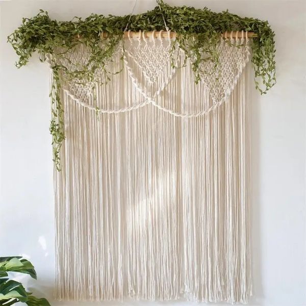 Cortina de algodão macrame feita à mão, boêmia, macrame, tapeçaria de cabeceira, tapeçaria, porta, janela, decoração beho 240304