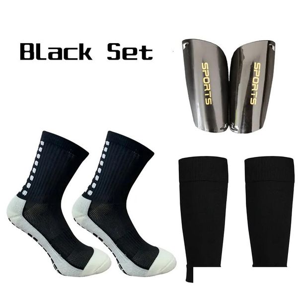 Equipamento de proteção Um conjunto de alta elasticidade Futebol Caneleira Manga Adts Crianças Anti-Slip Sock Football Pads Support Leg Er Drop Delivery Dheie