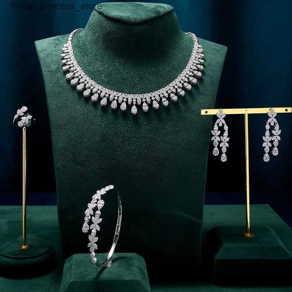 Conjuntos de joias de casamento Conjunto de colar TIRIM feminino em forma de coração Gota de água Conjunto de zircônia cúbica Dubai Festa saudita Acessórios de noivado Transporte direto Q240316