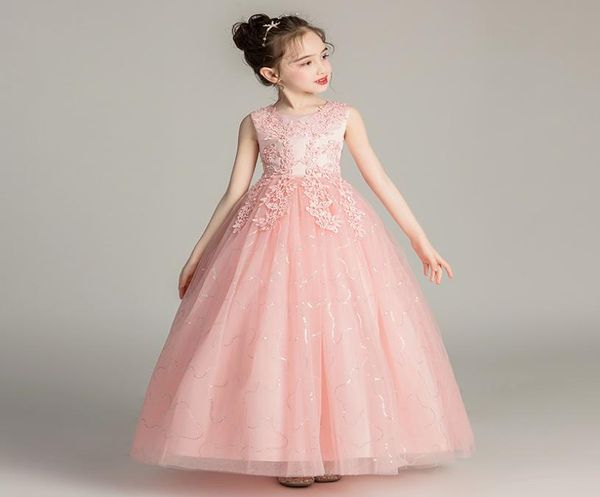 Einzelhandel: Baby-Mädchenkleid mit Blumenapplikation, langes Netz-Hochzeitskleid für Kinder, mit Blumen bestickt, Prinzessin-Abendröcke für Kinder, Boutique 9559732